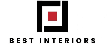 A black and white logo with red square in the middle.